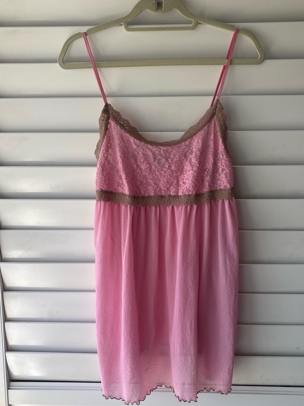 Vintage Hanky Panky Dollette Pink Lace Camisole Mesh Babydoll Chemise Size L